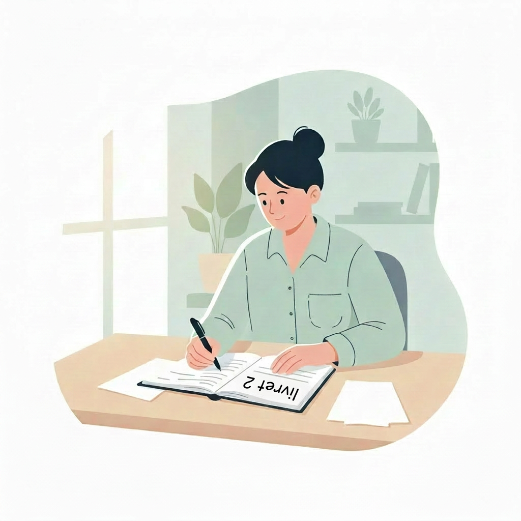 Illustration VAE avec LIVRET 2 correctement écrit Corriger uniquement le texte inscrit sur le document de l’illustration : il doit être exactement « LIVRET 2 », avec les lettres L, I, V, R, E, T puis le chiffre 2, en majuscules et lisible. Conserver inchangés la personne, le document, la composition, le style vectoriel sobre, les couleurs et tous les autres éléments. N’ajouter aucun autre texte.